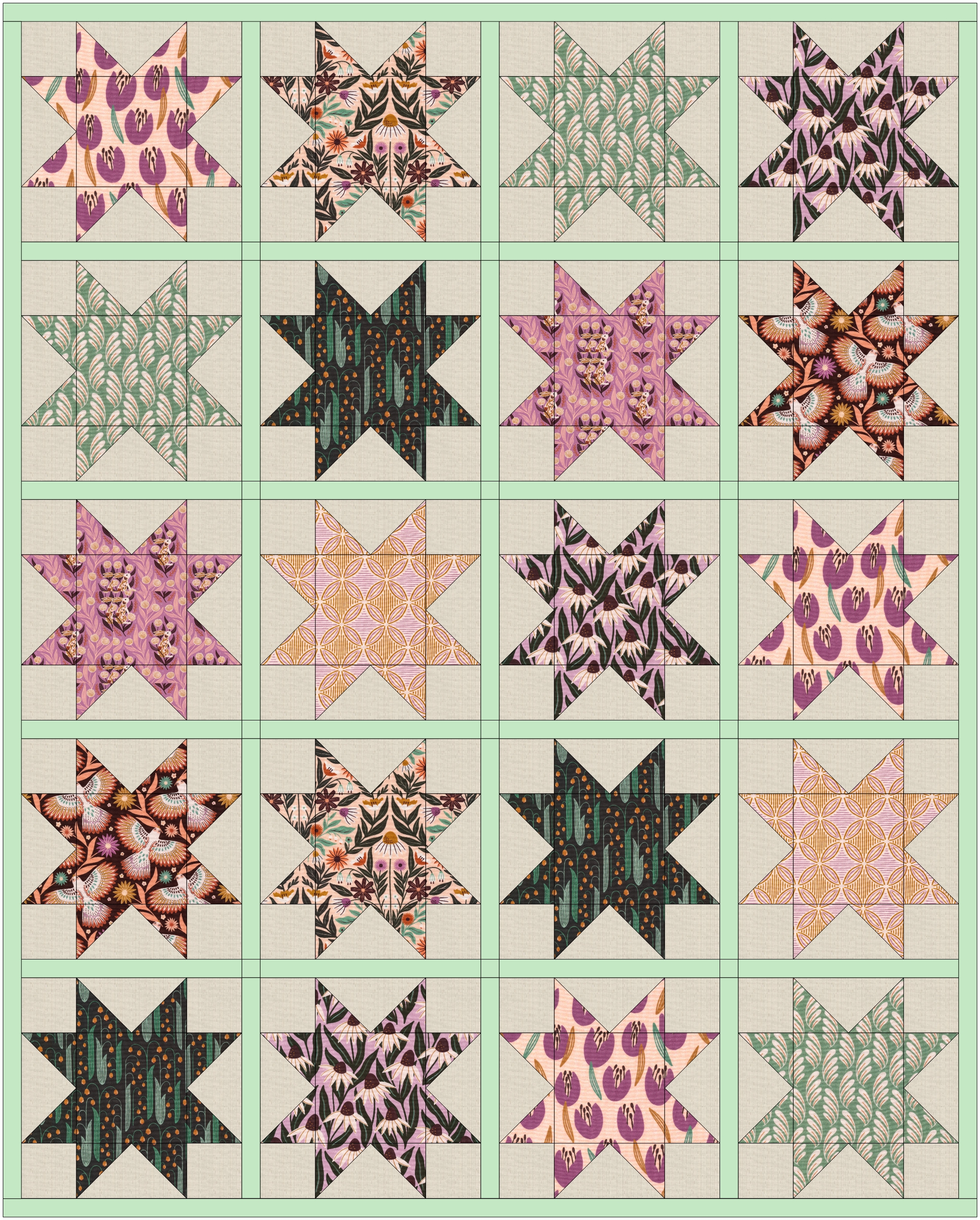 Stoffkit "Blooming" Sawtooth Quilt groß